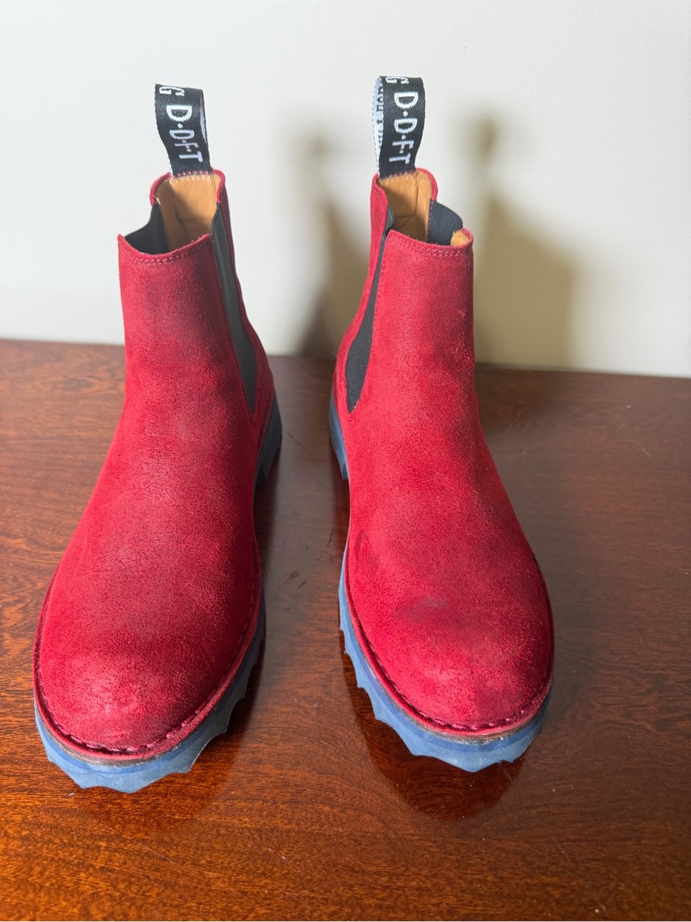 John Fluevog Red Suede Chelsea Ankle Boots M6 / W8